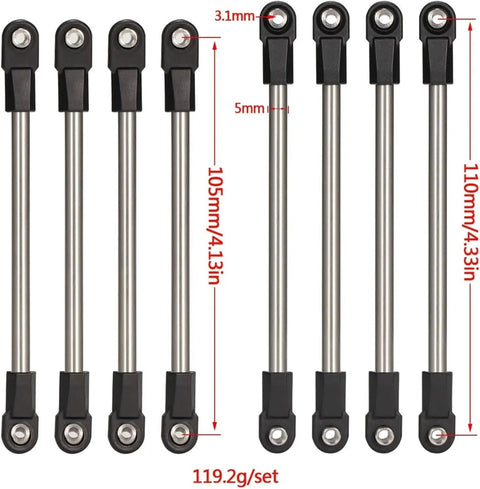 Stainless Steel 5mm Link Rods Set With M4 Rod Ends For 1X10 RC Crawler 275mm Wheelbase 4 Link Suspension Chassis Upgrade