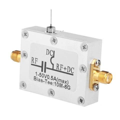 Two Pack Broadband Bias Tee Module 10 MHz To 6 GHz RF Microwave Coaxial Bias For Low Noise Amplifier Applications With Leakage Prevention And DC Isolation, Wideband Signal Control For Lab Setups, Test Benches, And Pro Gear showing front panel and connectors