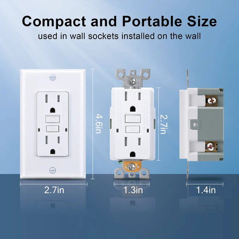 GFCI Outlet With Tamper Resistant GFI Receptacle LED Indicator Self Test Ground Fault Interrupter dimensions and side view