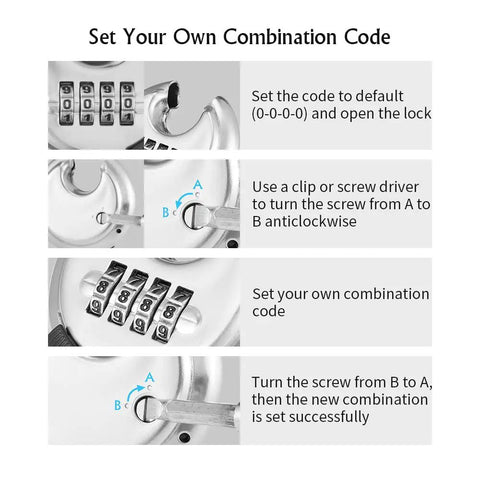 Guide to setting Heavy Duty Stainless Steel Discus Padlock with 4-Digit Combination, 2-3/4 Inch Wide Body and 3/8 Inch Shackle, 2 Pack