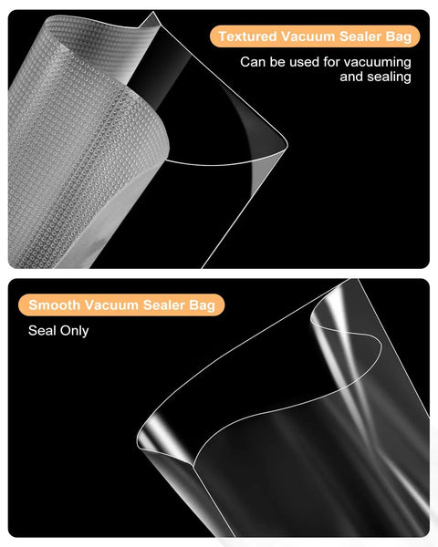 Textured and smooth vacuum sealer bags for Automatic Vacuum Sealer Machine With One Touch Operation Keeps Your Grub Fresh For Weeks.