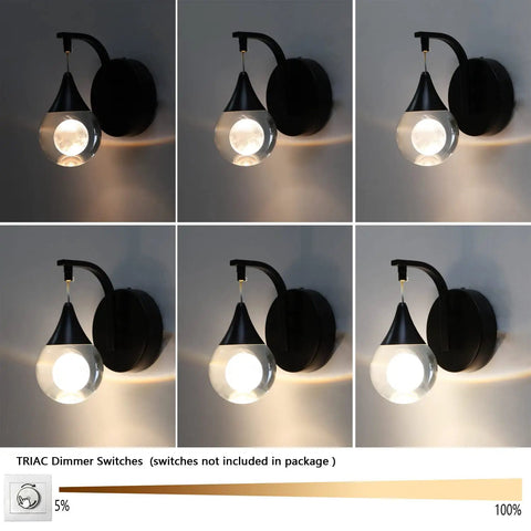 Moon Crystal LED Wall Sconce With Dimmable 5W Light Modern Matte Black Bedroom Bedside And Living Room Lighting Elegant Crystal Globe