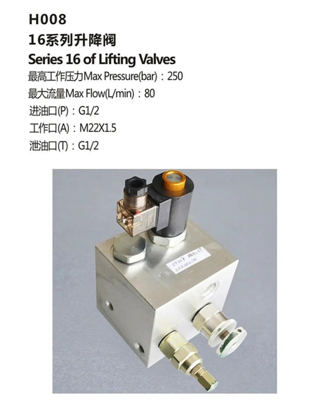 Rock Solid H008 Hydraulic Manifold Block With Heavy Duty Lifting Solenoid Valve mounted with hydraulic ports for smooth lifts.