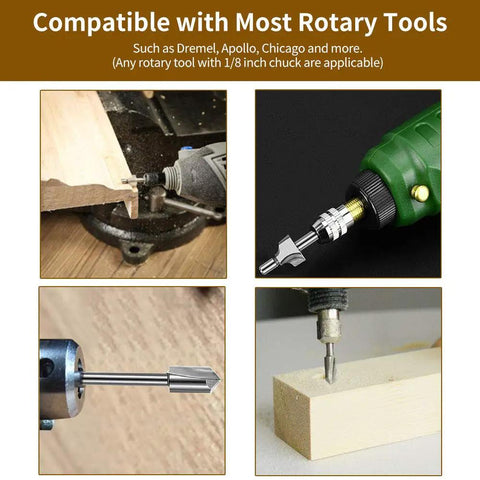 Wood Carving And Router Bits Set With Carbide Engraving Bits For Dremel Compatible Rotary Tools in action with wood pieces.