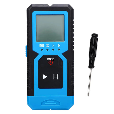 Hilitand Stud Finder with Accurate Detection Modes (4 in 1) featuring a digital display and side knob, alongside a small screwdriver.