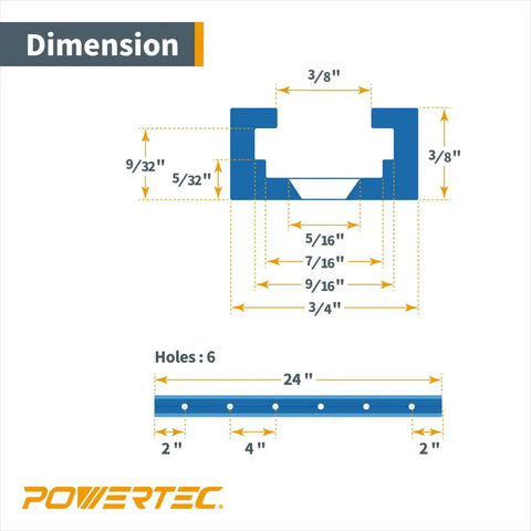 Rock Solid 24 Inch Double Cut Universal T Track Kit dimensions diagram showing measurements for aluminum components.