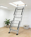 Foldable Aluminum Attic Ladder With 8 Step Design Portable Bunk Bed Access Stair with handrails in room