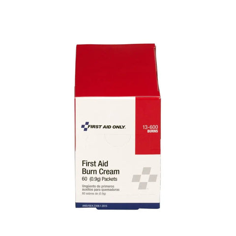 Front view of Grab And Go First Aid Burn Cream Packets 0.9 g Each Box Of 60, Quick Pain Relief For Minor Burns, Scrapes And Cuts
