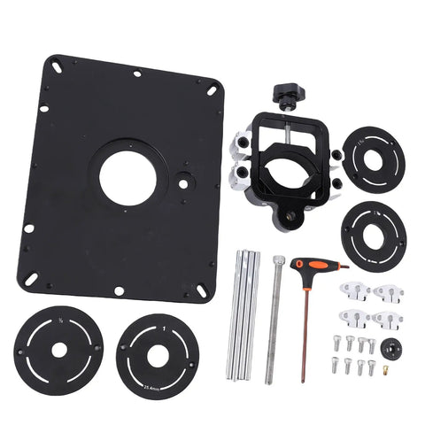 Top Shelf Aluminum Router Table Insert Plate Featuring Smooth Lift Gearbox And Dead On Height Adjustments For Craftsmen Seeking Flawless Edges And Trouble Free Tabletop Operation Daily with various components.