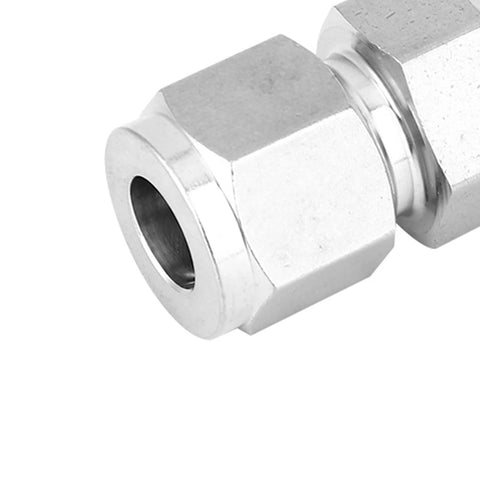 Close-up of stainless steel BSPP female-threaded check valve end, 3/8 inch, for water/oil/gas piping