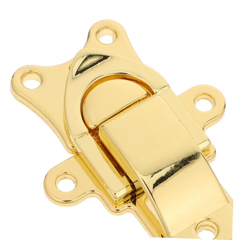 Premium 2pcs Vintage Toggle Latch Set For Boxes. Durable zinc alloy golden metal hasp lock, close-up on one latch.