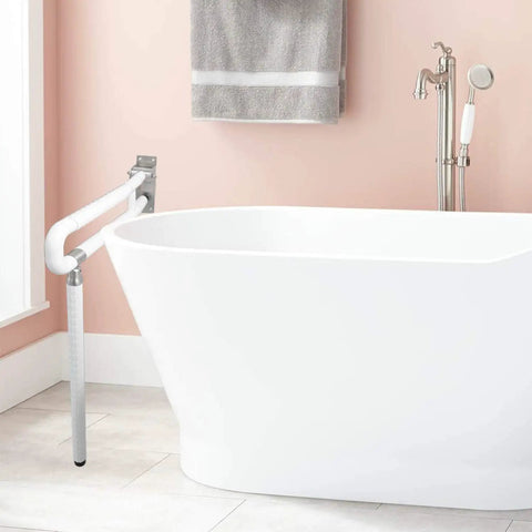 24 Inch Toilet Safety Rail Wall Mount Foldable Grab Bar Non Slip Stainless Steel With Fluorescent Grip Flip Up Design Space Saving High Capacity 450lbs