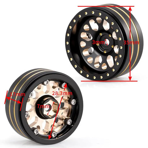 Brass 1.3 Inch RC Beadlock Wheels Rims Set For 1/18 TRX4M Ascent-18 And 1/24 AXIAL SCX24 AX24 Crawler Upgrades, front view