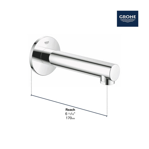 Concetto Tub Spout Starlight Chrome Half Inch Connection Drip Free Brass Bath Filler with wall-mount measurement details