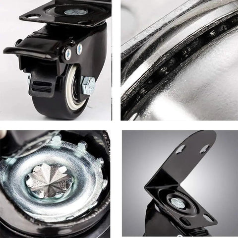 Ridiculously Smooth Swivel Caster Wheels 4 Pack showing close-up of black PVC wheel with heavy duty L shaped bracket.