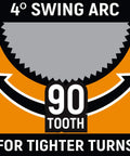 4° swing arc illustration with 90-tooth gear for 3/8 Inch Drive 90-Tooth Locking Flex Head Teardrop Ratchet, 13 Inch
