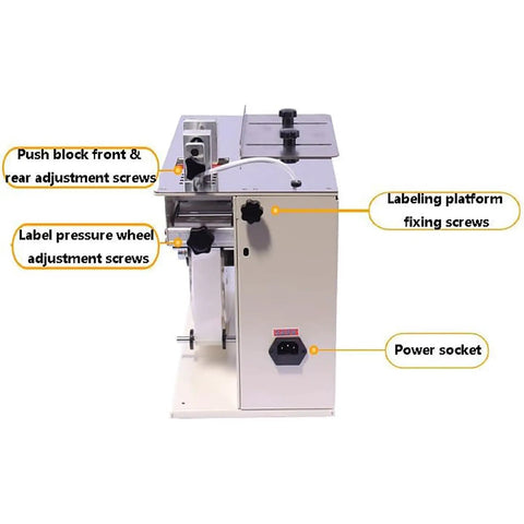 Zero Stress Semi Automatic Label Applicator With Slick Touchscreen Controls And Automated Counting For Square Round Or Transparent Stickers Running 76 Per Minute Beefy Pace For Packaging Hustle with labeling platform and adjustment screws