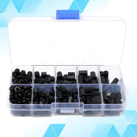 Nylon Standoff Screws And Nuts Kit DIY Friendly 300 Piece Black Hex Spacer Set For Electronics open organizer case