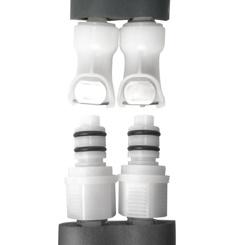 Plastic quick-connect hose fittings set: 2 male and 2 female connectors with O-rings for 1/4" ID hose