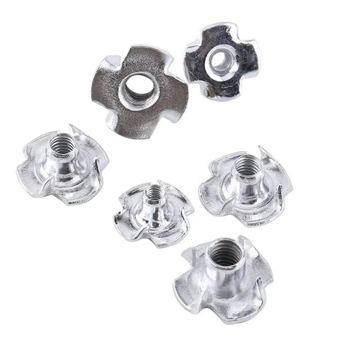 Carbon Steel Four Pronged T Nuts M8 Tee Nuts Blind Inserts With Zinc Plating For Wood Furniture Heavy Duty Fastening Kit 90 Pieces