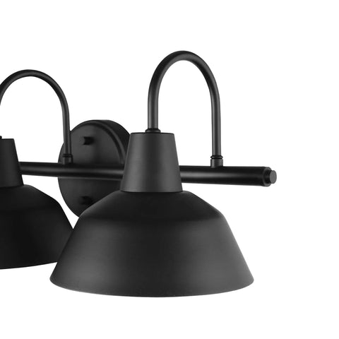 Close-up of the 24 inch three light vanity fixture with E26 base from the Five Piece Matte Black Bathroom Accessory Set.
