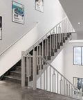Tough As Nails White Steel Banister Railing Posts Stair Spindle Columns For Deck in stylish indoor staircase with artwork.