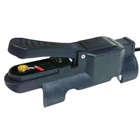 Close-up of Pro Grade Welding Touch Button With Ergonomic Anti Slip Grip And Quick Release Torch Clip For TIG Torch Control.