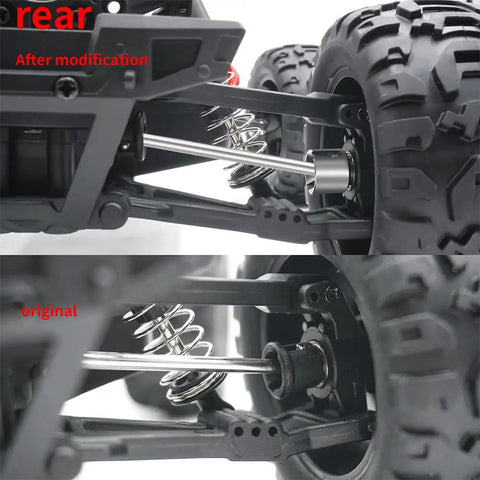 Comparison of original and modified Beefy 4 Piece RC Front And Rear CVD Driveshaft Set for 1/16 scale trucks with rear view