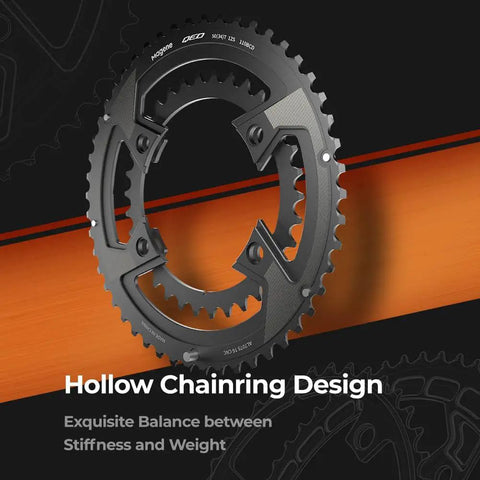 QED Hollow Split Chainring With Featherweight Design For PES P505 P515 Power Meter on orange background