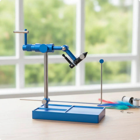 Fly Tying Vise With Adjustable Head And Hardened Steel Hook Jaws, No Slip Bench Tool That Doubles As Fly Tying Workhorse, Silver Finish With Scale For Accurate Measurements For Every Session, blue desk vise