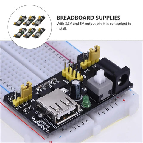 Six Pcs 5V Breadboard Power Module DC Regulated Power Supply With Portable Design And Easy Install For Mb102 Breadboards Ideal For Experiments And Pro Projects. On MB102 breadboard