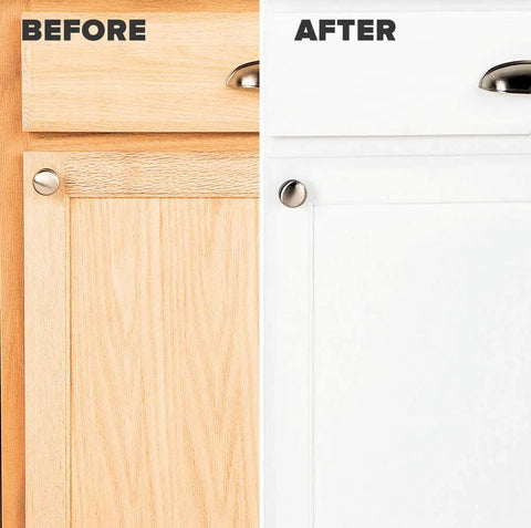 Before and after of cabinet with Cabinet Coat Urethane Acrylic Satin Sheen Enamel Cabinet Paint White One Quart for kitchen use