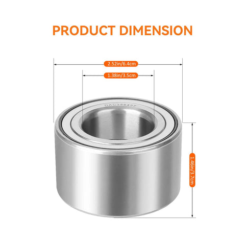 Heavy Duty Front Wheel Bearings Built Different For Polaris Sportsman Ranger Ace Scrambler Atv And Utv Size 35 By 64 By 37 showing dimensions 2.52in/6.4cm, 1.38in/3.5cm, 1.46in/3.7cm.