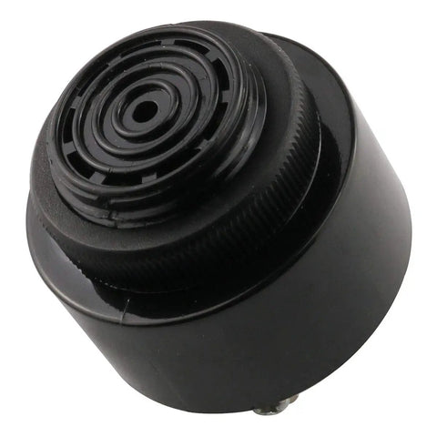 Tough As Nails 24V DC Piezo Buzzer Alarm Sounder Emitting Persistent Continuous Beep Signal, compact black design.
