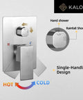 Rain Shower System With Jets And Handheld Sprayer, Brass Shower Faucet Set With 12 Inch Brushed Nickel Overhead Rain Shower Head, Air Infused Water For Powerful Natural Rain Experience And Easy Single Handle Hot Cold Control, showing control with hot cold indicators