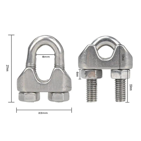 Stainless Steel Wire Rope Cable Clip Clamp M5 3 16th Inch Set Of 20 Durable Waterproof Fasteners With Anti Slip Groove close-up
