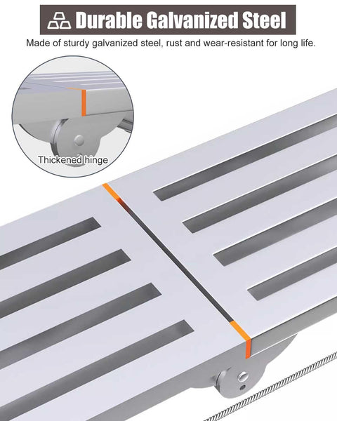 Adjustable Folding Scaffold Ladder Platform Work Stool 160x30cm 63x11.8in showing galvanized steel hinge detail