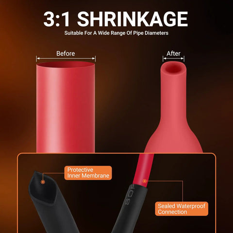 3:1 heat shrink tubing before and after results from the Heavy Duty Battery Terminal Kit With Copper Lugs And Ring Terminals