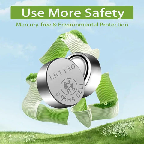 Heavy Duty AG10 LR1130 Button Cell Batteries 1.5V Alkaline 6 Pack environmental protection design with LR1130 battery.