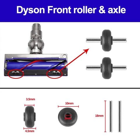 Soft Plush Strips Plus Front Roller Axle Replacement Kit For Dyson V6 V7 showing components and dimensions