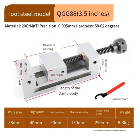 Heavy Duty CNC Grinding Milling Right Angle Vice Featuring Rock Solid Precision Flat Jaws Built Tough From Pure Quenched Steel For Superior Grip And Badass 3.5 Inch Durability, 3.5-inch tool steel model QGG88.