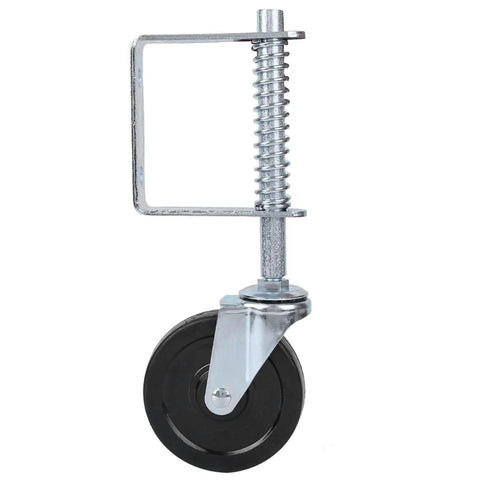 Heavy Duty 4 Inch Rubber Gate Roller With Spring Loaded Swivel For Hassle Free Fence Gate Operation Automatic Anti Sag Adjustment Built Tough To Keep Your Fence Rolling Smooth Universal Mounting, black rubber wheel with metal bracket