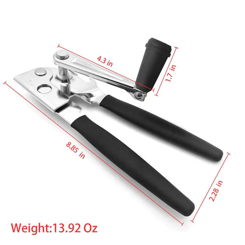 Heavy Duty Manual Can Opener With Rubber Coated Long Handles, Commercial Grade Squeeze And Crank Can Opener, side view