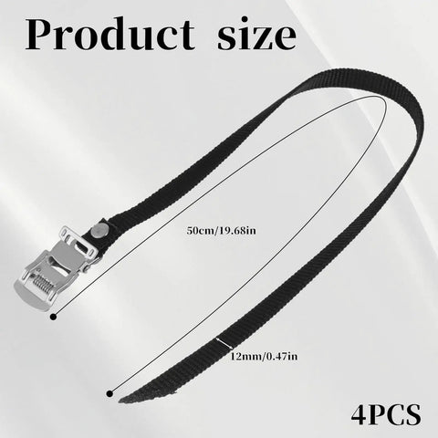 2 Pair Bike Pedal Straps For Universal Replacement Foot Pedal Straps With Toe Clips showing size in inches and millimeters
