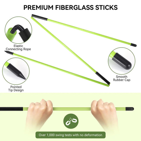 Adjustable Golf Alignment Stick Holder With 48 Inch Collapsible Alignment Sticks showing design features and premium fiberglass material