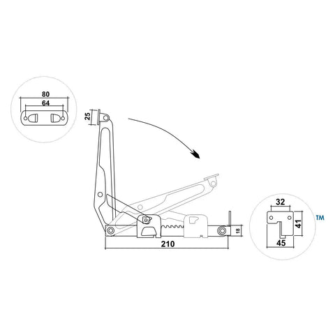 Heavy Duty Steel Ratchet Headrest Bracket Built Tough For Twelve Position Adjustment diagram with dimensions for installation.