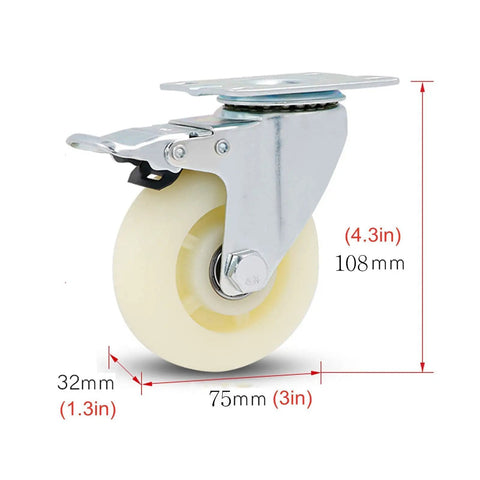 Badass Heavy Duty White Nylon Swivel Caster Wheels For Furniture Carts And Workbenches providing smooth 360 rotation and quiet rolling.