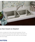 Double bowl stainless steel kitchen sink with faucet installed in modern countertop with vegetables and pot nearby.