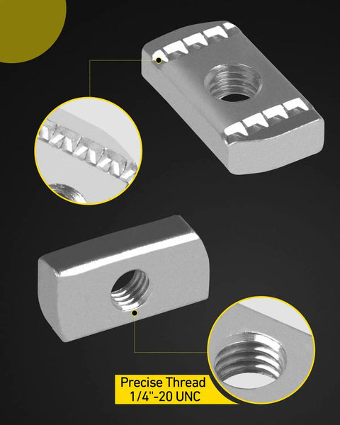 No Spring 1/4-20 Strut Channel Nuts, 8mm Thickened Zinc Plated Grade 5 Steel showing precise thread detail and design