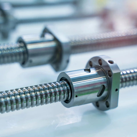 M6 x 50mm stainless steel fully threaded rod with 1mm pitch and flange nut, close-up view